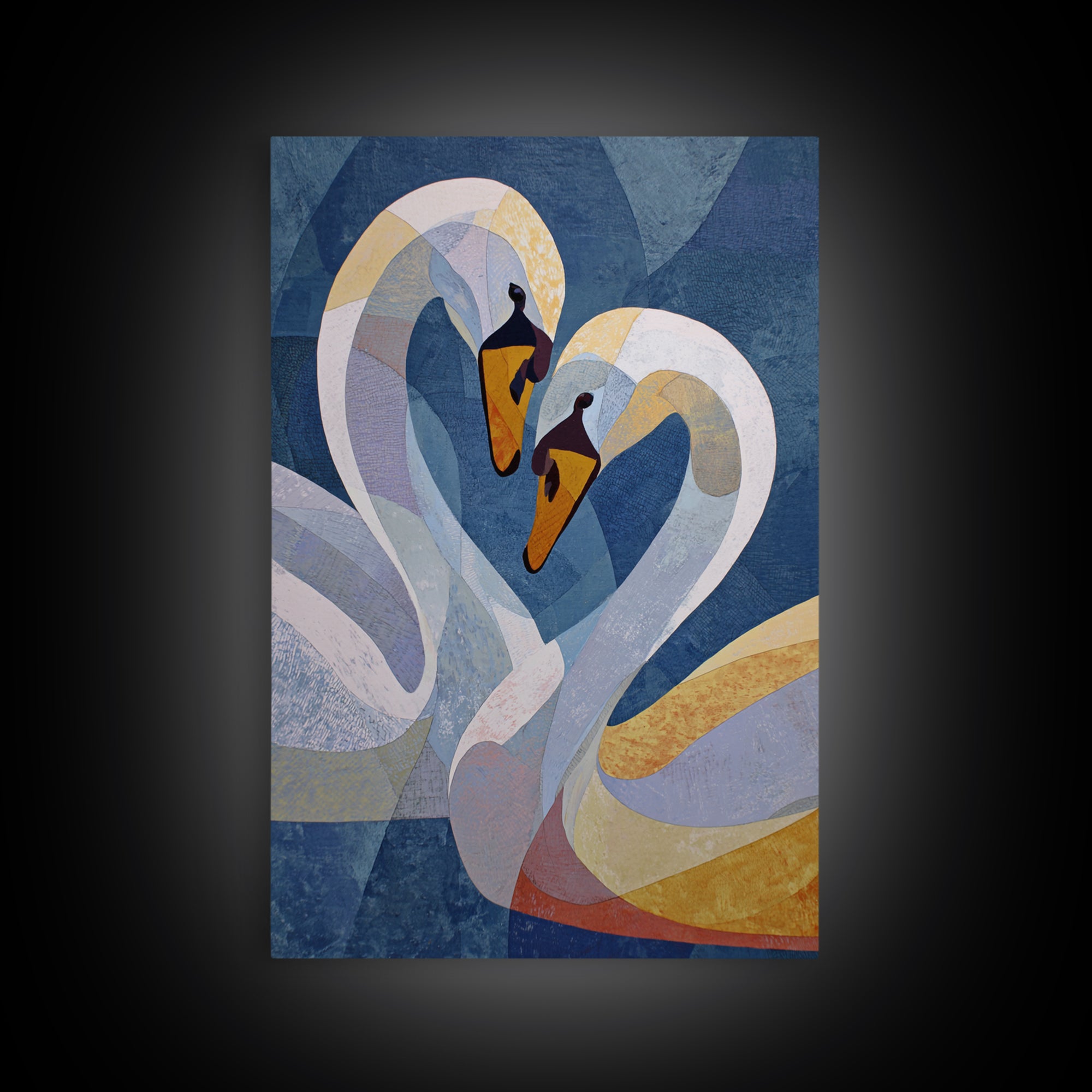 Two Swans Forming a Heart Shape Framed Canvas Print, Line Art, Living Room Decor, Abstract Art, Line, Portrait from Photo, LIN-2x3-48