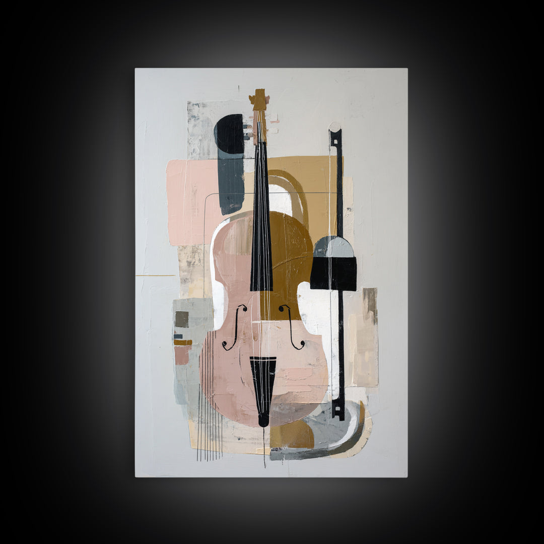 Single Line Violin and Bow Framed Canvas Print, Line Art, Modern Art, Living Room Decor, Fine Art, Line, Neutral Decor, LIN-2x3-55