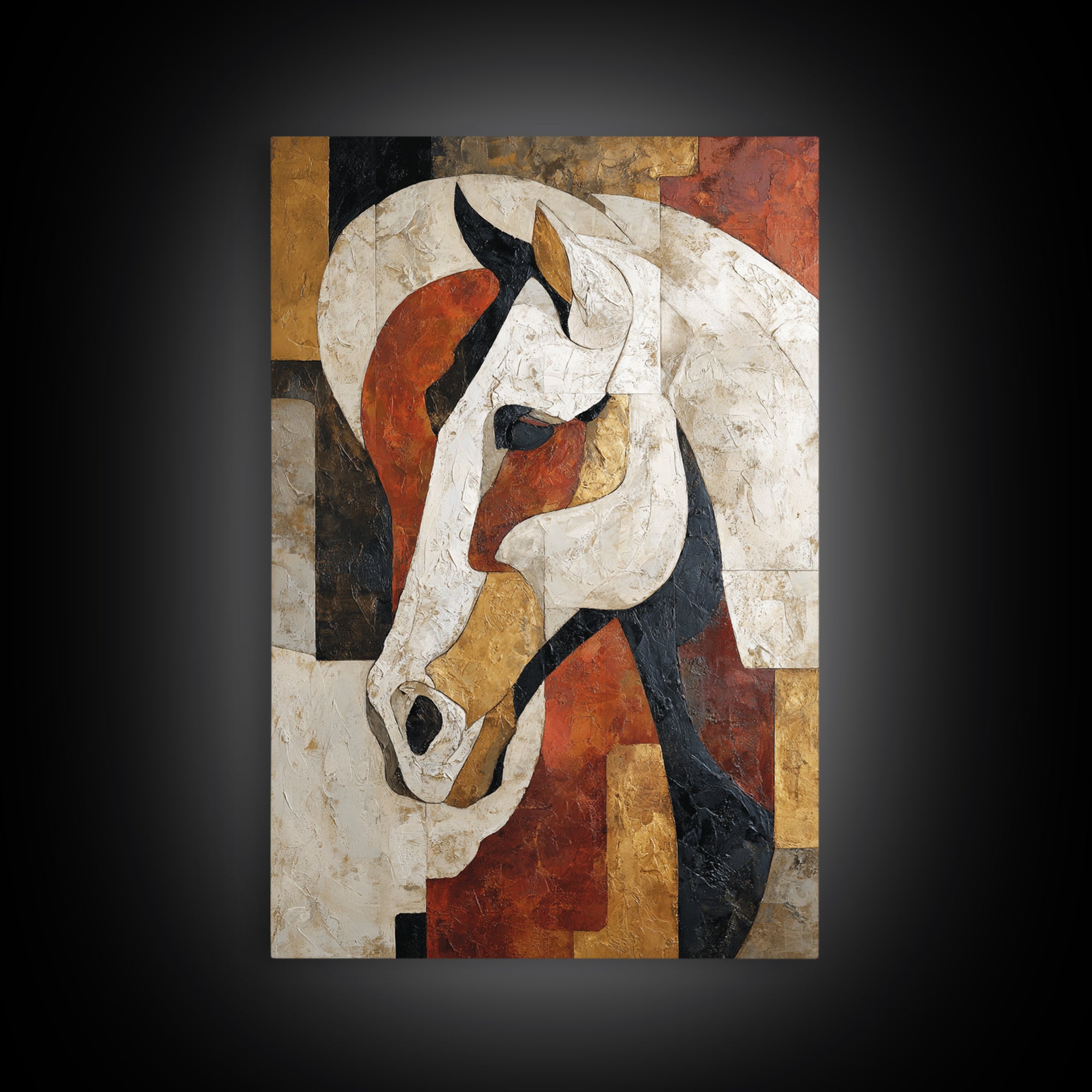Abstract Horse Formed from Graceful Contour Framed Canvas Print, Line Art, Modern Art, Living Room Decor, Abstract Art, Line, LIN-2x3-60