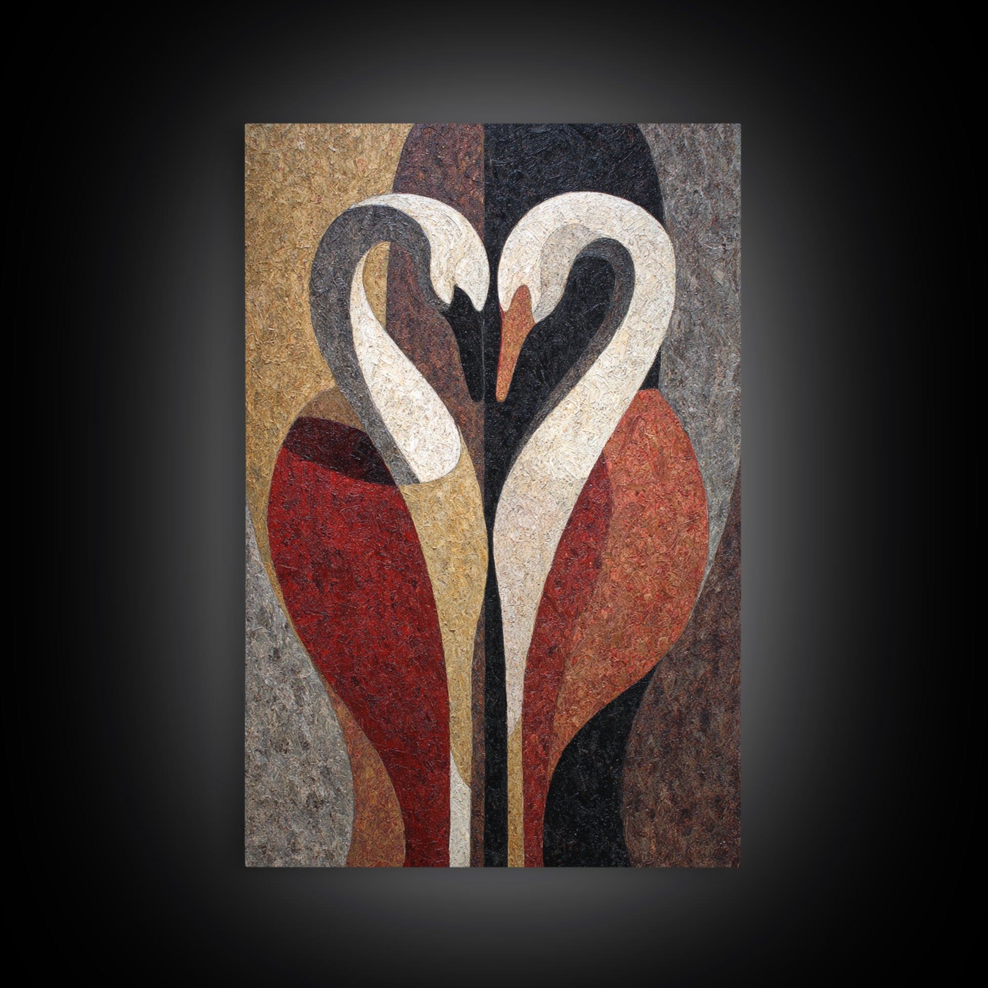 Two Swans Forming a Heart Shape Canvas Print, Line Art, Canvas Print, Living Room Decor, Fine Art, Line, Modern Decor, LIN-2x3-72