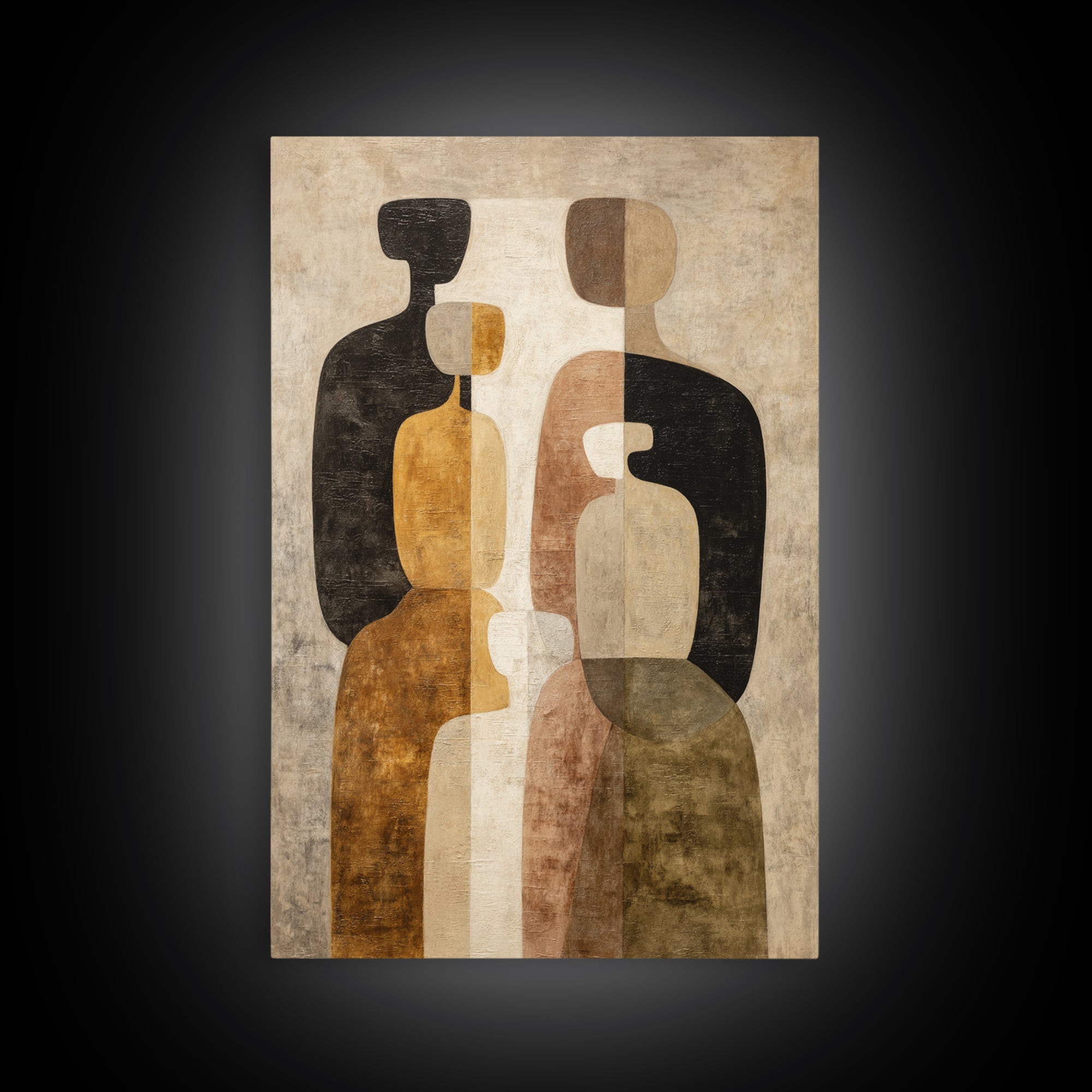 Abstract Family Figures Framed Canvas Print, Line Art, Room Decor, Living Room Decor, Oil Painting, Line, Digital Wall Art, LIN-2x3-8