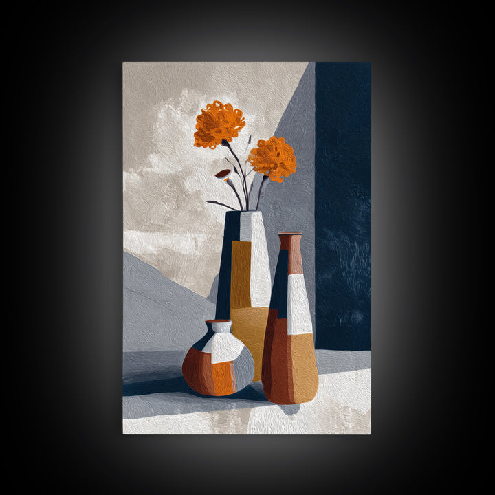 Abstract Vase and Flowers Framed Canvas Print, Line Art, Digital Wall Art, Living Room Decor, Line, Minimalist Wall Art, LIN-2x3-92