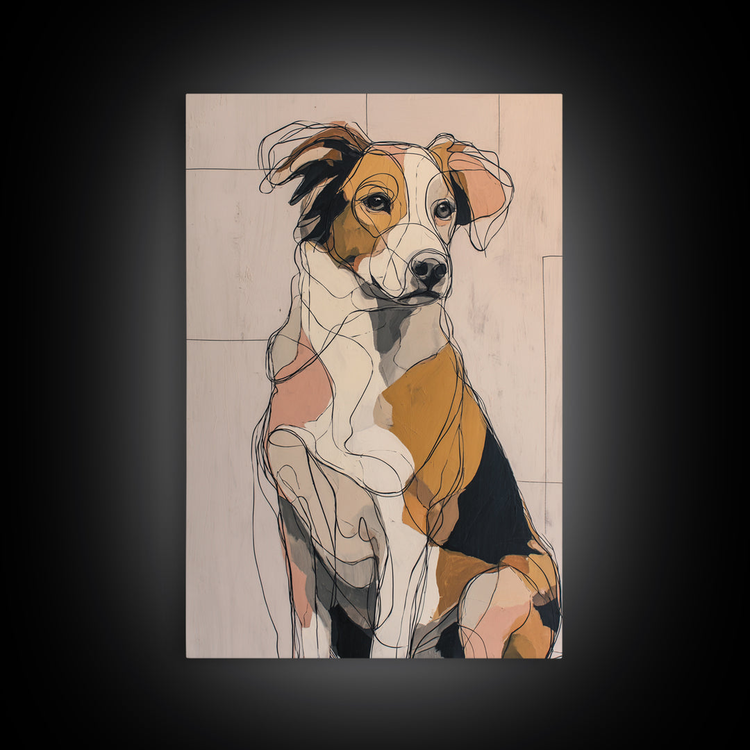 Continuous Line Dog Portrait Framed Canvas Print, Line Art, Bird Wall Art, Living Room Decor, Fine Art, Line, Textured Painting, LIN-2x3-93