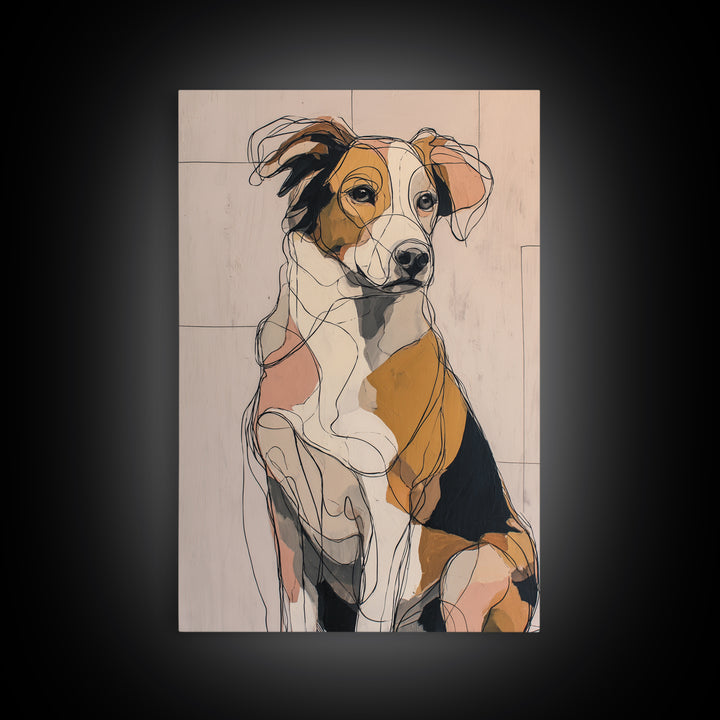 Continuous Line Dog Portrait Framed Canvas Print, Line Art, Bird Wall Art, Living Room Decor, Fine Art, Line, Textured Painting, LIN-2x3-93