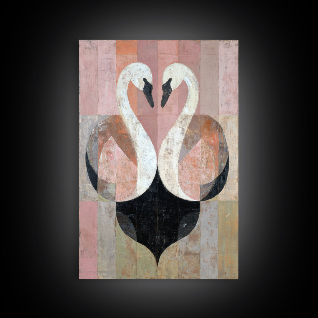 Two Swans Forming a Heart Shape Canvas Print, Line Art, Minimalist Art, Living Room Decor, Abstract Art, Line, Minimalist Decor, LIN-2x3-96