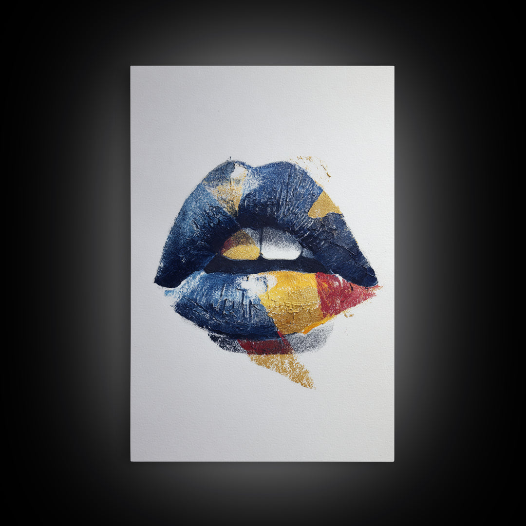 Abstract Lips and Hand Fashion Sketch Framed Canvas Print, Line Art, Boho Wall Decor, Living Room Decor, Abstract Art, Line, LIN-2x3-98