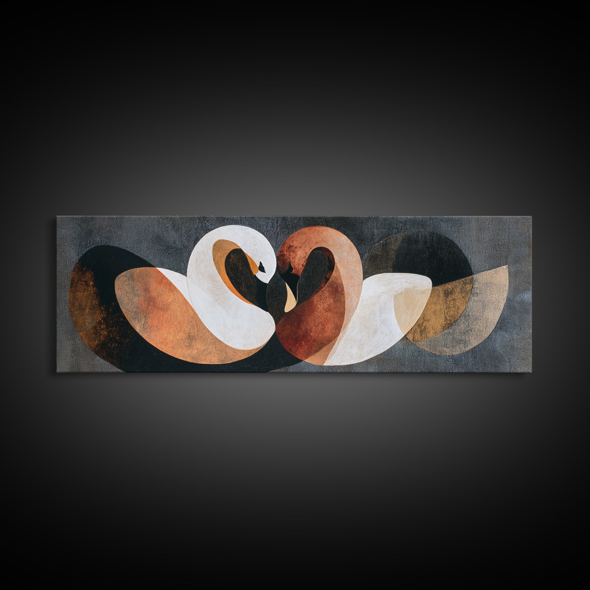 Two Swans Forming a Heart Shape Framed Canvas Print, Line Art, Gallery Decor, Living Room Decor, Abstract Art, Line, Home Decor, LIN-3x1-32