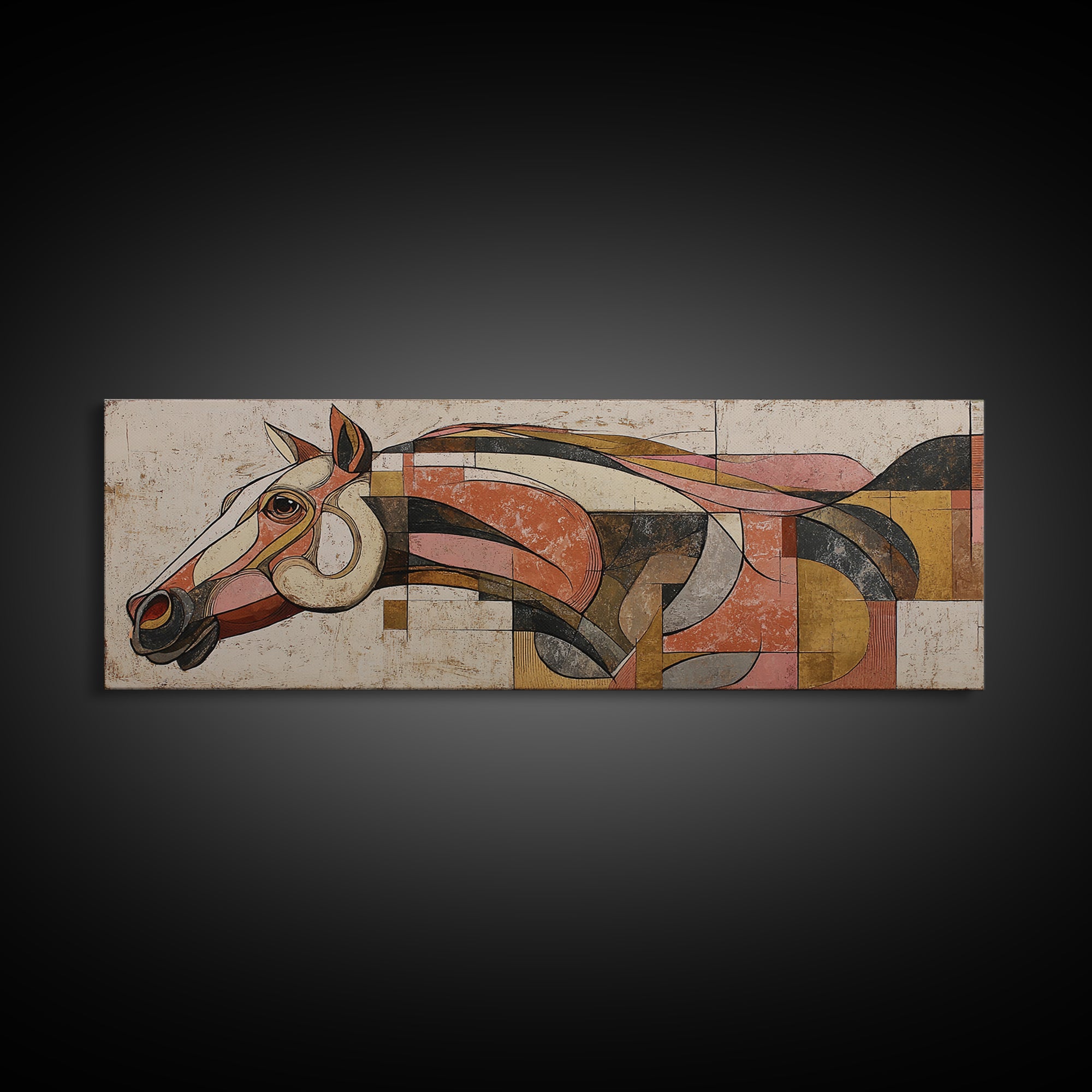 Abstract Horse Formed from Graceful Contour Framed Canvas Print, Line Art, Statement Artwork, Living Room Decor, Abstract Art, LIN-3x1-44