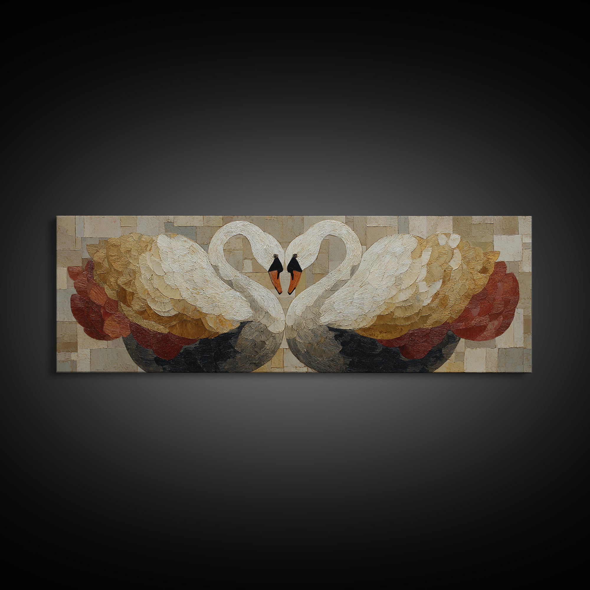 Two Swans Forming a Heart Shape Framed Canvas Print, Line Art, Wall Art, Living Room Decor, Fine Art, Line, Wall Art Print, LIN-3x1-56