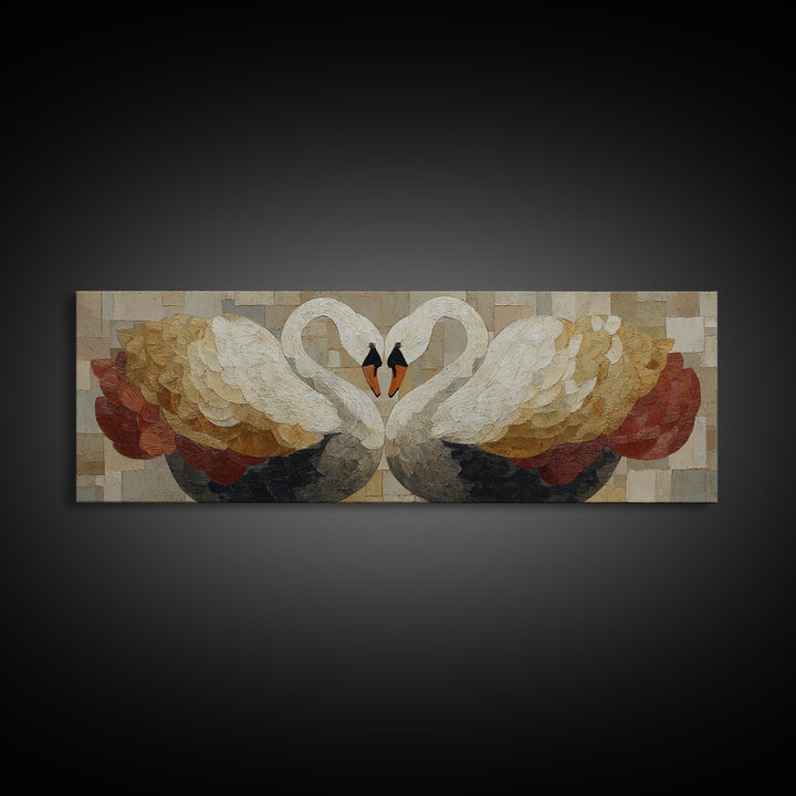Two Swans Forming a Heart Shape Framed Canvas Print, Line Art, Wall Art, Living Room Decor, Fine Art, Line, Wall Art Print, LIN-3x1-56