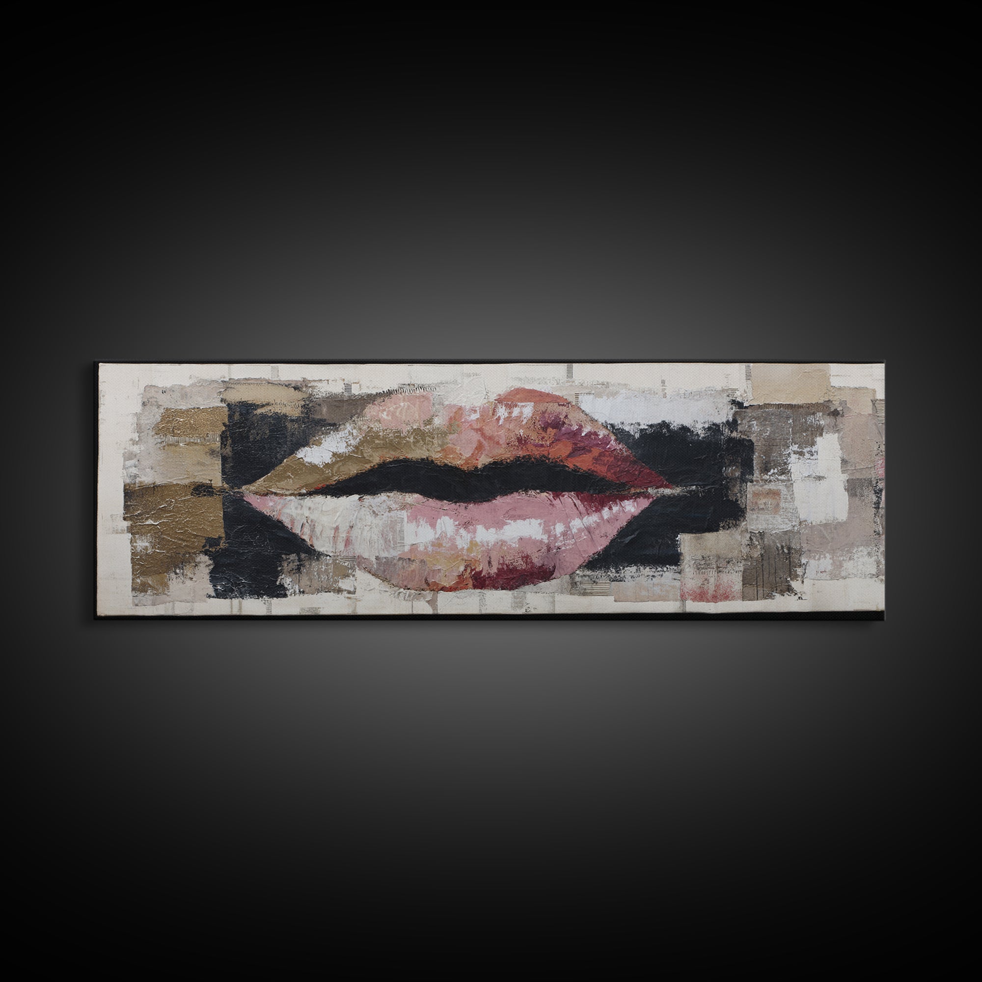 Abstract Lips and Hand Fashion Sketch Framed Canvas Print, Line Art, Gallery Wall Art, Living Room Decor, Fine Art, Line, LIN-3x1-58