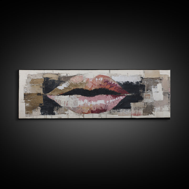 Abstract Lips and Hand Fashion Sketch Framed Canvas Print, Line Art, Gallery Wall Art, Living Room Decor, Fine Art, Line, LIN-3x1-58