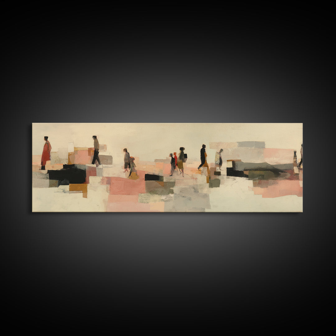 Abstract Family Figures Framed Canvas Print, Line Art, Textured Painting, Living Room Decor, Fine Art, Line, Canvas Art, LIN-3x1-64