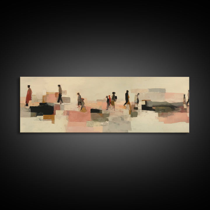 Abstract Family Figures Framed Canvas Print, Line Art, Textured Painting, Living Room Decor, Fine Art, Line, Canvas Art, LIN-3x1-64
