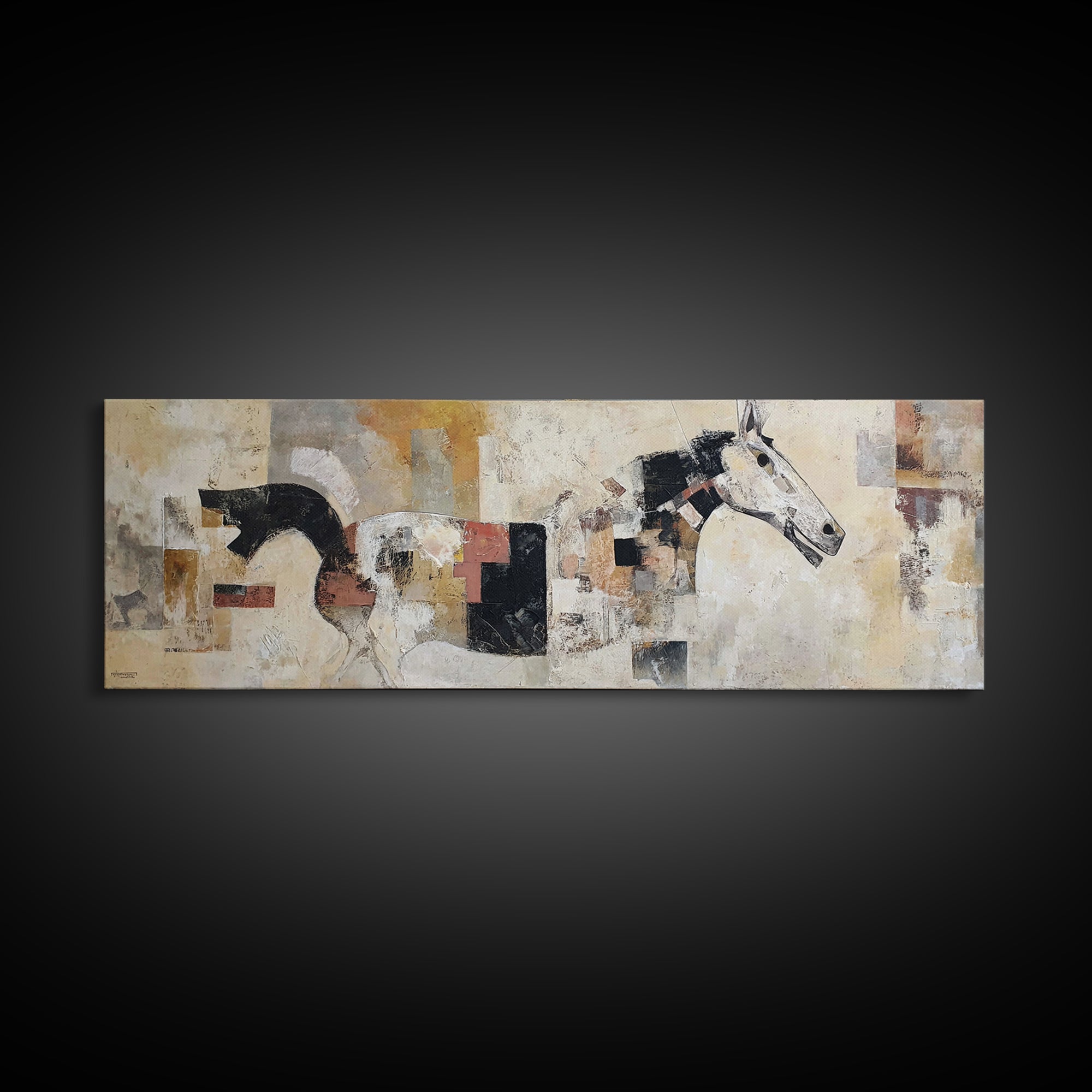 Abstract Horse Formed from Graceful Contour Framed Canvas Print, Line Art, Wall Decor, Living Room Decor, Abstract Art, Line, LIN-3x1-68