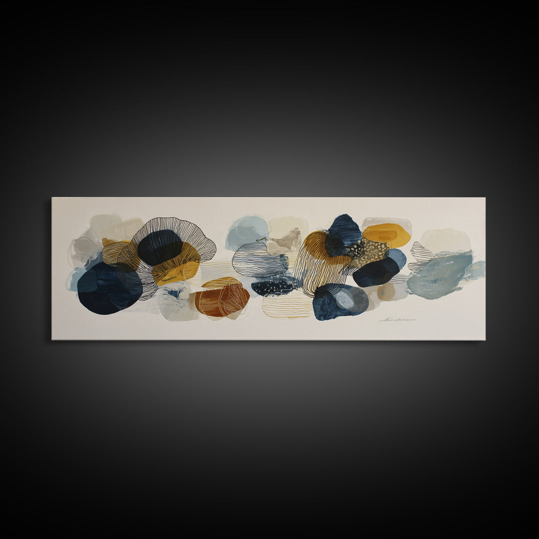 Line Art Shell and Coastal Forms Framed Canvas Print, Line Art, Room Decor, Living Room Decor, Abstract Art, Line, LIN-3x1-7