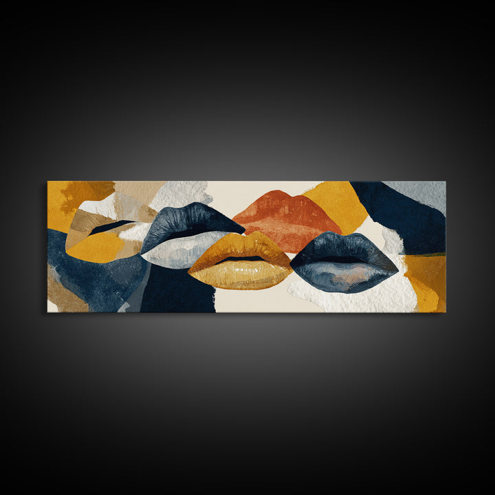 Abstract Lips and Hand Fashion Sketch Framed Canvas Print, Line Art, Gallery Wall Art, Living Room Decor, Fine Art, Line, LIN-3x1-82
