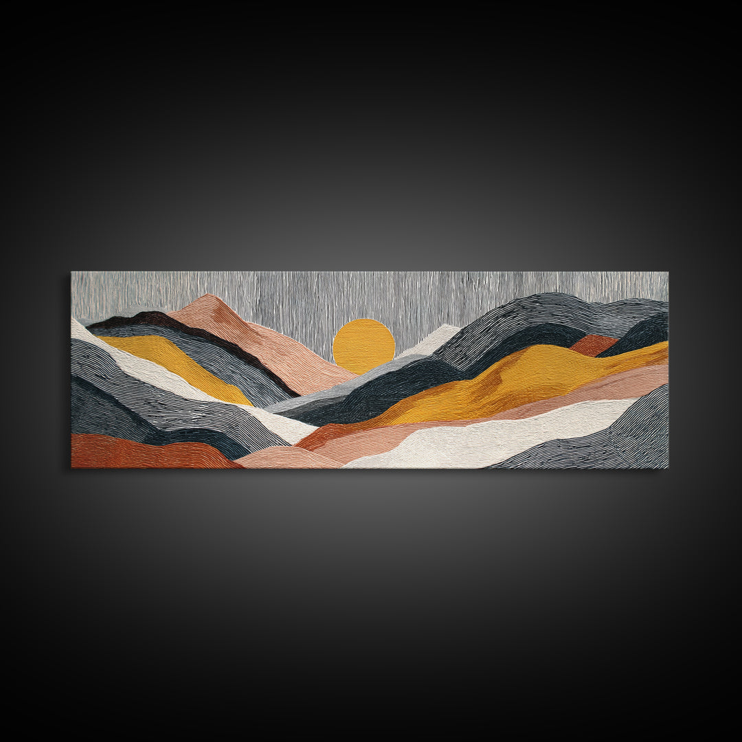Black Line Mountains Canvas Print, Line Art, Neutral Decor, Living Room Decor, Oil Painting, Line, Wall Decor, Custom Portrait, LIN-3x1-98