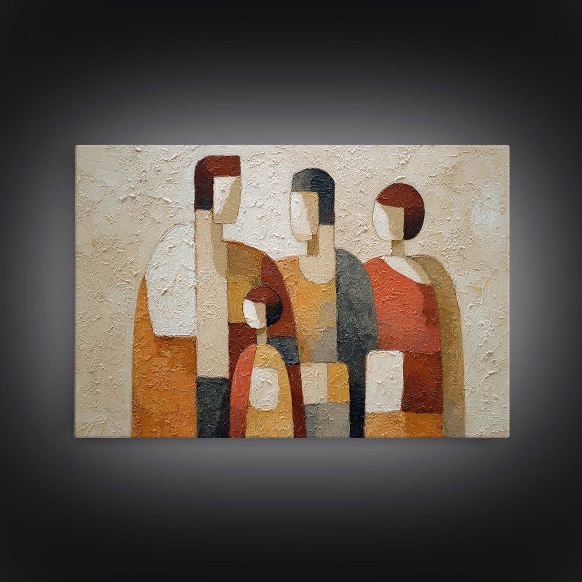 Abstract Family Figures Framed Canvas Print, Line Art, Living Room Decor, Oil Painting, Line, Portrait from Photo, LIN-3x2-100
