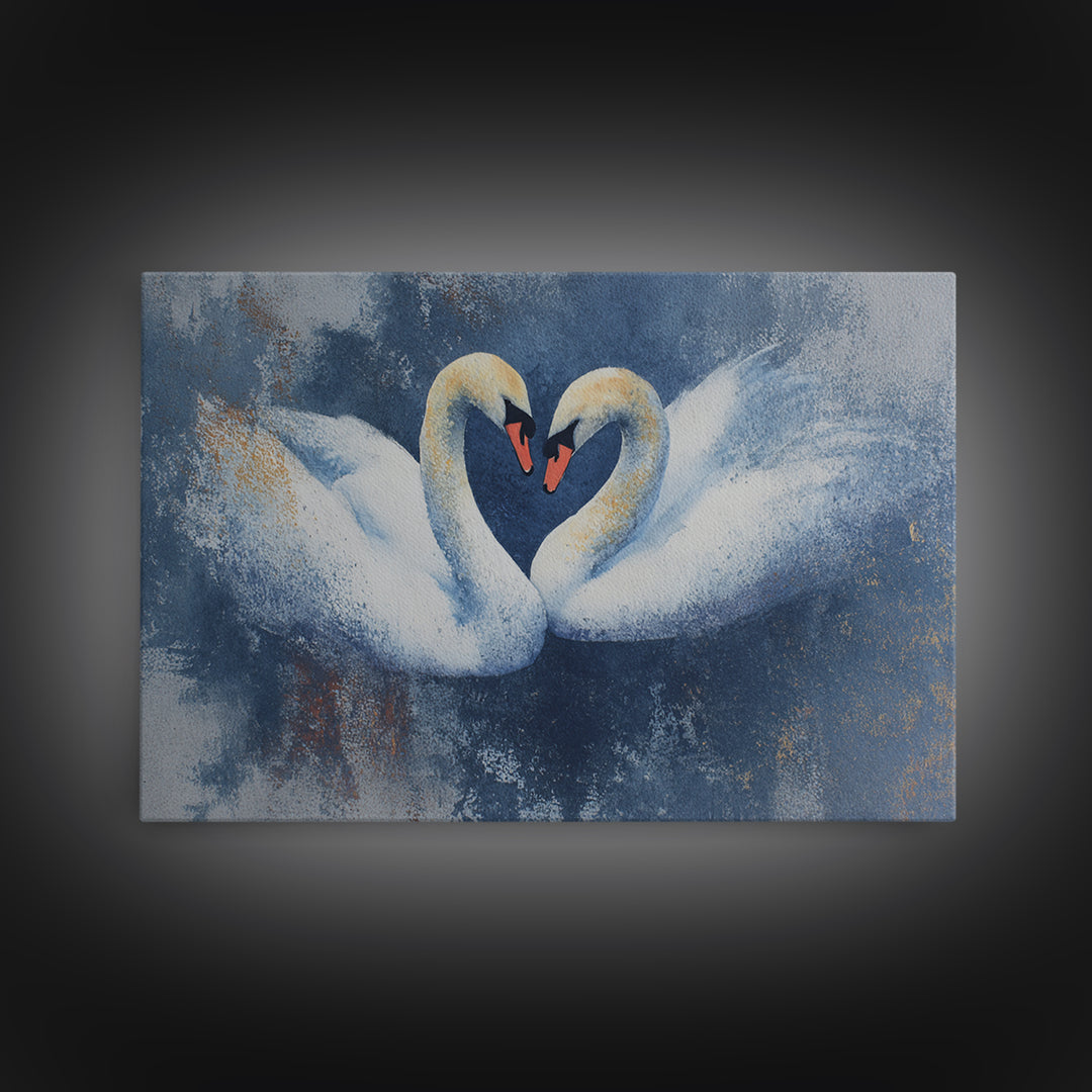 Two Swans Forming a Heart Shape Framed Canvas Print, Line Art, Statement Artwork, Living Room Decor, Abstract Art, Line, LIN-3x2-20