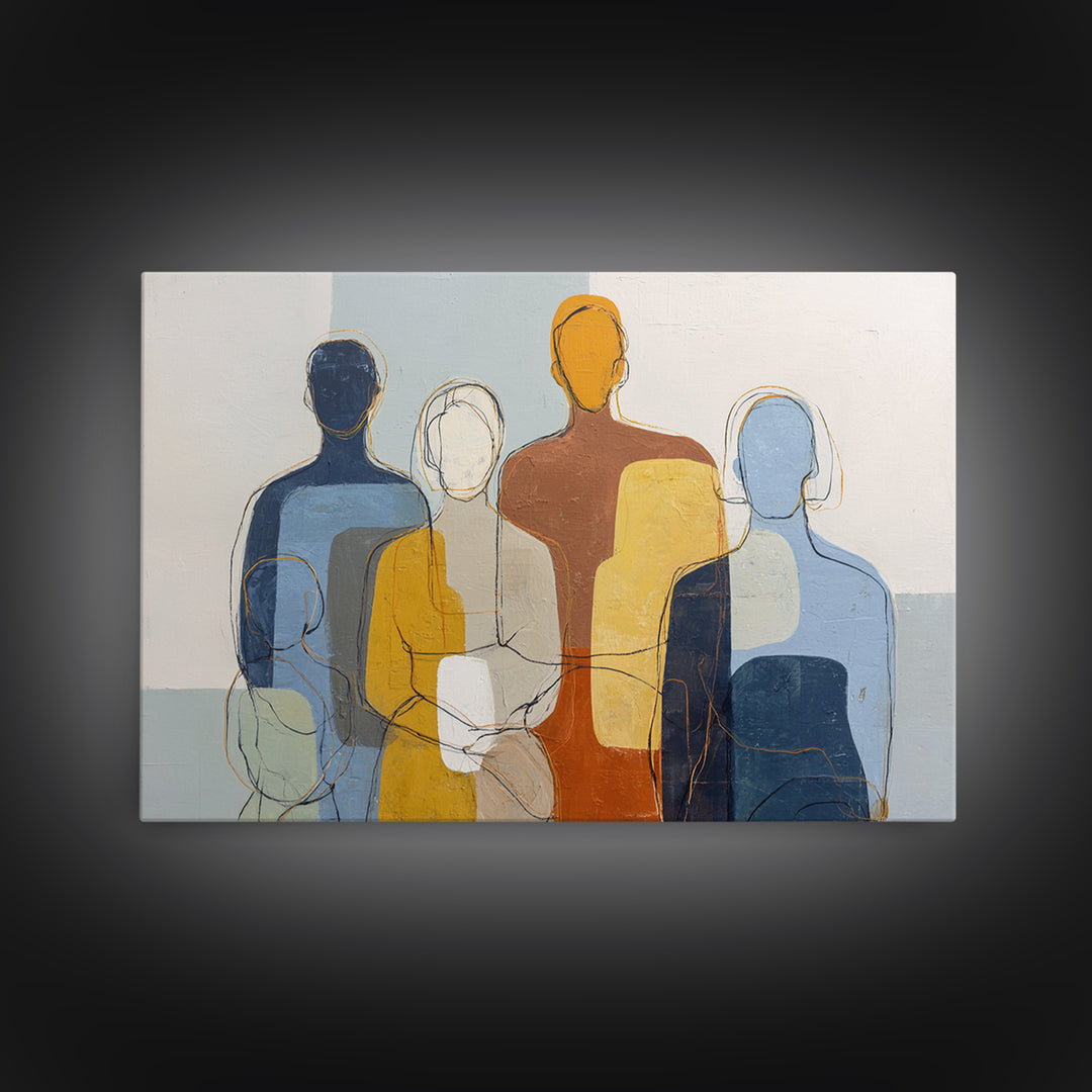 Abstract Family Figures Canvas Print, Line Art, Living Room Art, Living Room Decor, Oil Painting, Line, Art Print, LIN-3x2-4