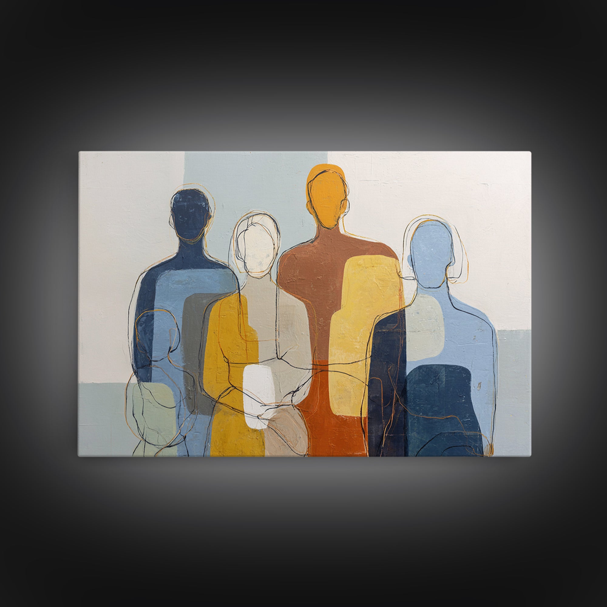 Abstract Family Figures Canvas Print, Line Art, Living Room Art, Living Room Decor, Oil Painting, Line, Art Print, LIN-3x2-4