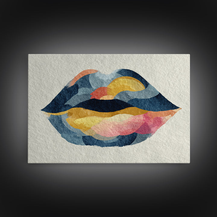 Abstract Lips and Hand Fashion Sketch Framed Canvas Print, Line Art, Bird Wall Art, Living Room Decor, Abstract Art, Line, LIN-3x2-70