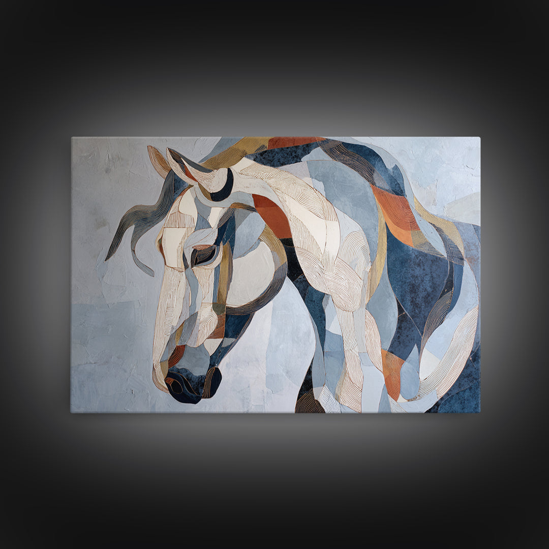 Abstract Horse Formed from Graceful Contour Framed Canvas Print, Line Art, Gallery Decor, Living Room Decor, Fine Art, Line, LIN-3x2-8