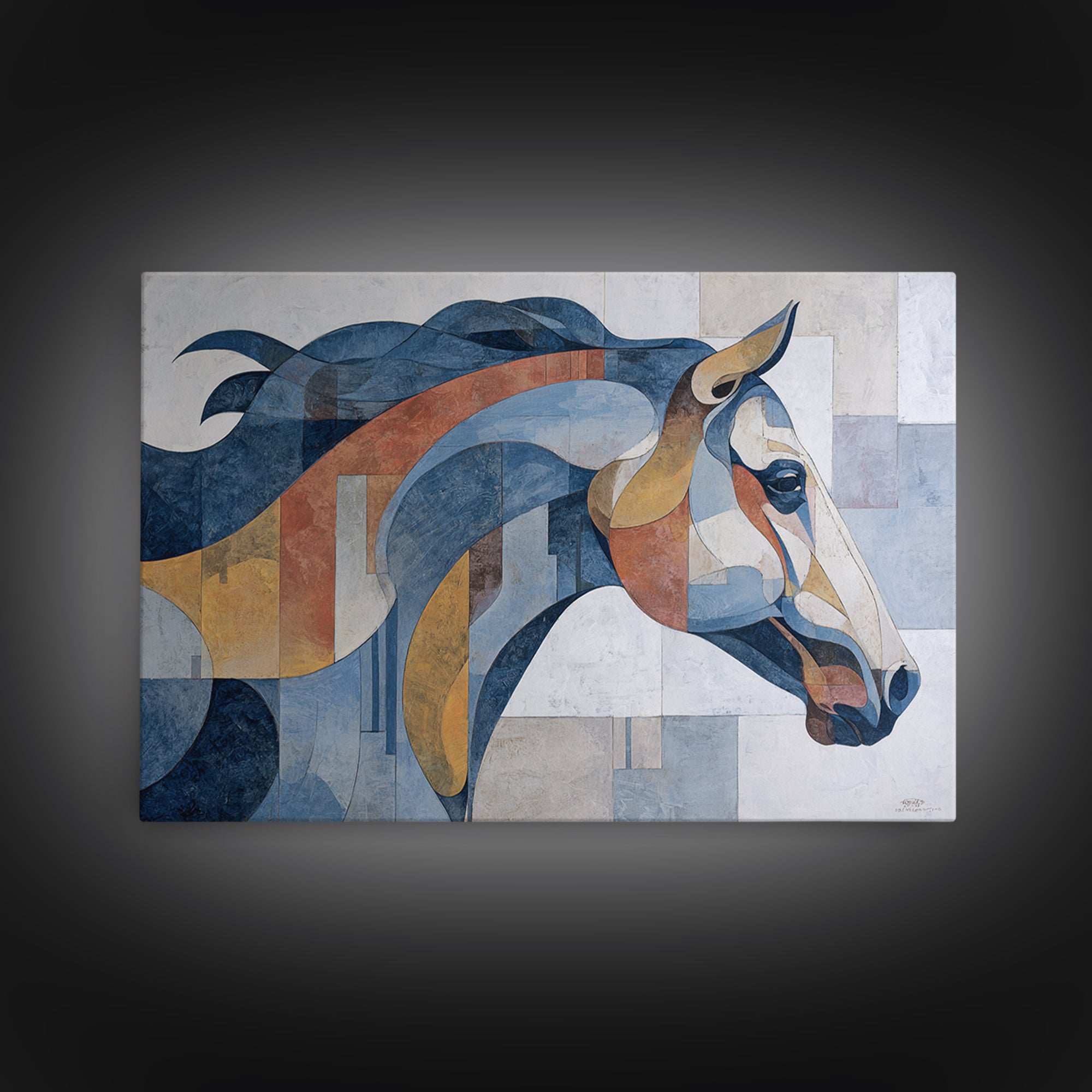 Abstract Horse Formed from Graceful Contour Framed Canvas Print, Line Art, Boho Wall Art, Living Room Decor, Abstract Art, Line, LIN-3x2-80