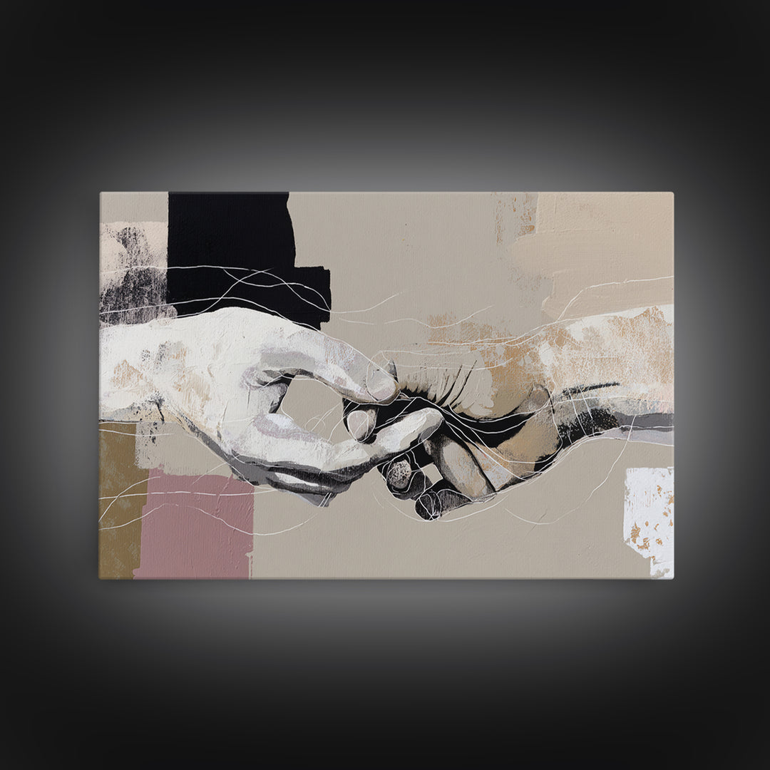 Two Hands Nearly Touching Framed Canvas Print, Line Art, Aesthetic Prints, Living Room Decor, Fine Art, Line, Wall Art, LIN-3x2-9