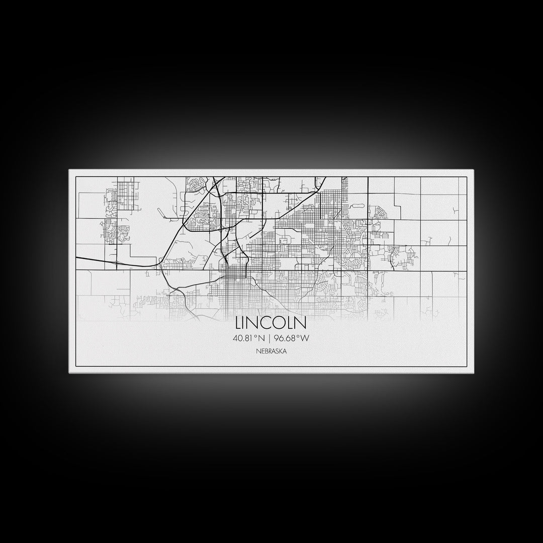 Lincoln City Map, Nebraska Map, Map Art, Modern Art, Wall Art, Canvas Art, Dorm Room Wall Art, Bar Wall Art, Gift For Mom, Teen Wall Art