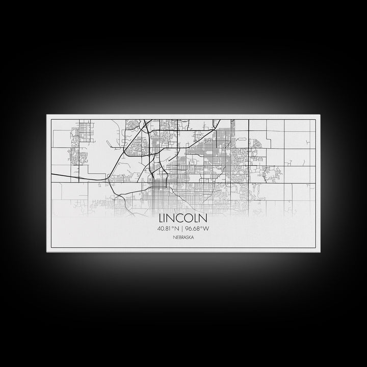 Lincoln City Map, Nebraska Map, Map Art, Modern Art, Wall Art, Canvas Art, Dorm Room Wall Art, Bar Wall Art, Gift For Mom, Teen Wall Art