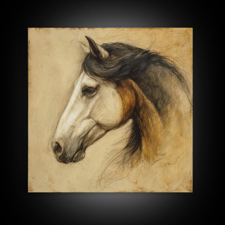 Contemporary Horse Portrait Canvas Print, Living Room Art, Boho Wall Art, Living Room Decor, Oil Painting, Living, LIR-1x1-10