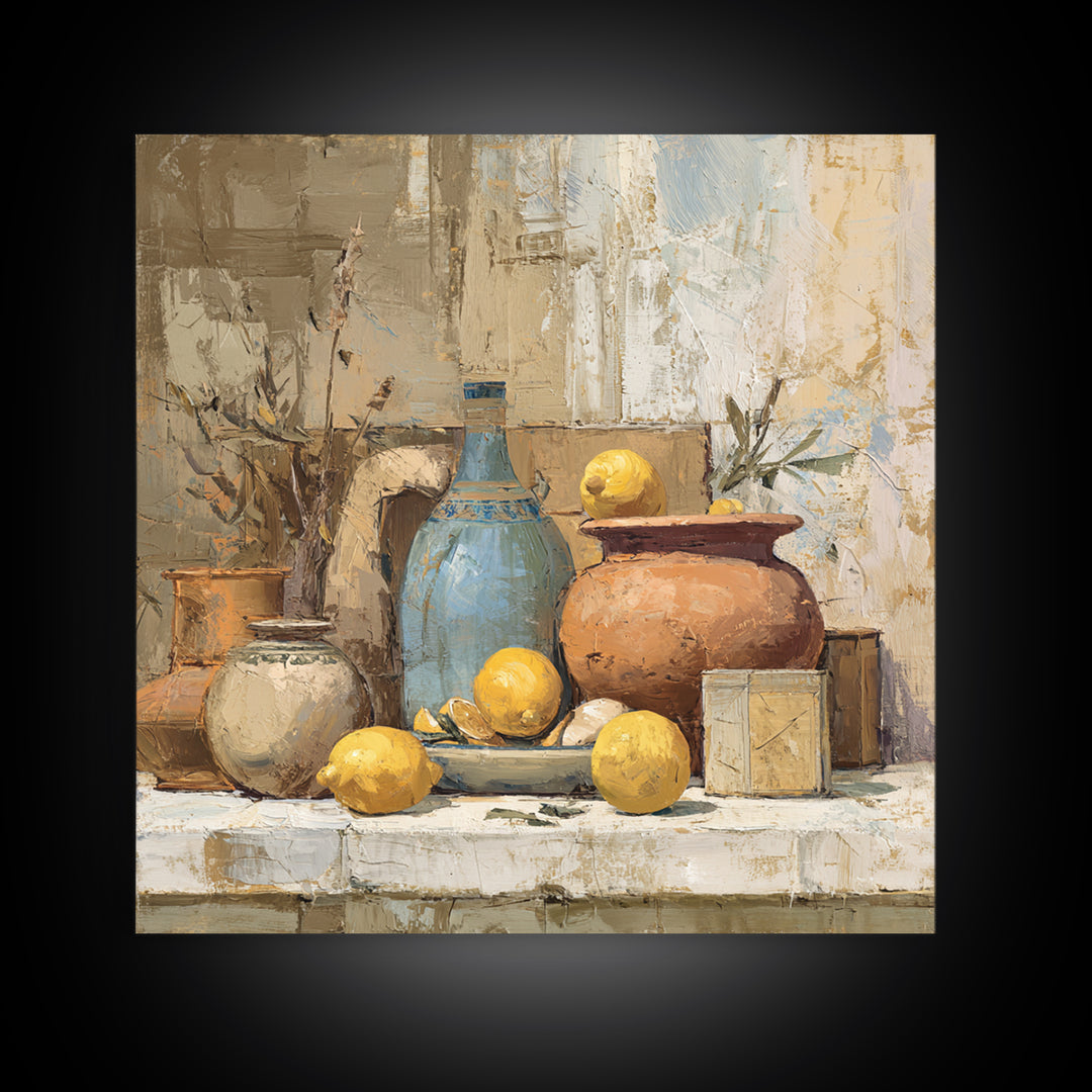 Warm Mediterranean Lemon Still Life Canvas Print, Living Room Art, Printable Art, Living Room Decor, Fine Art, Living, LIR-1x1-18