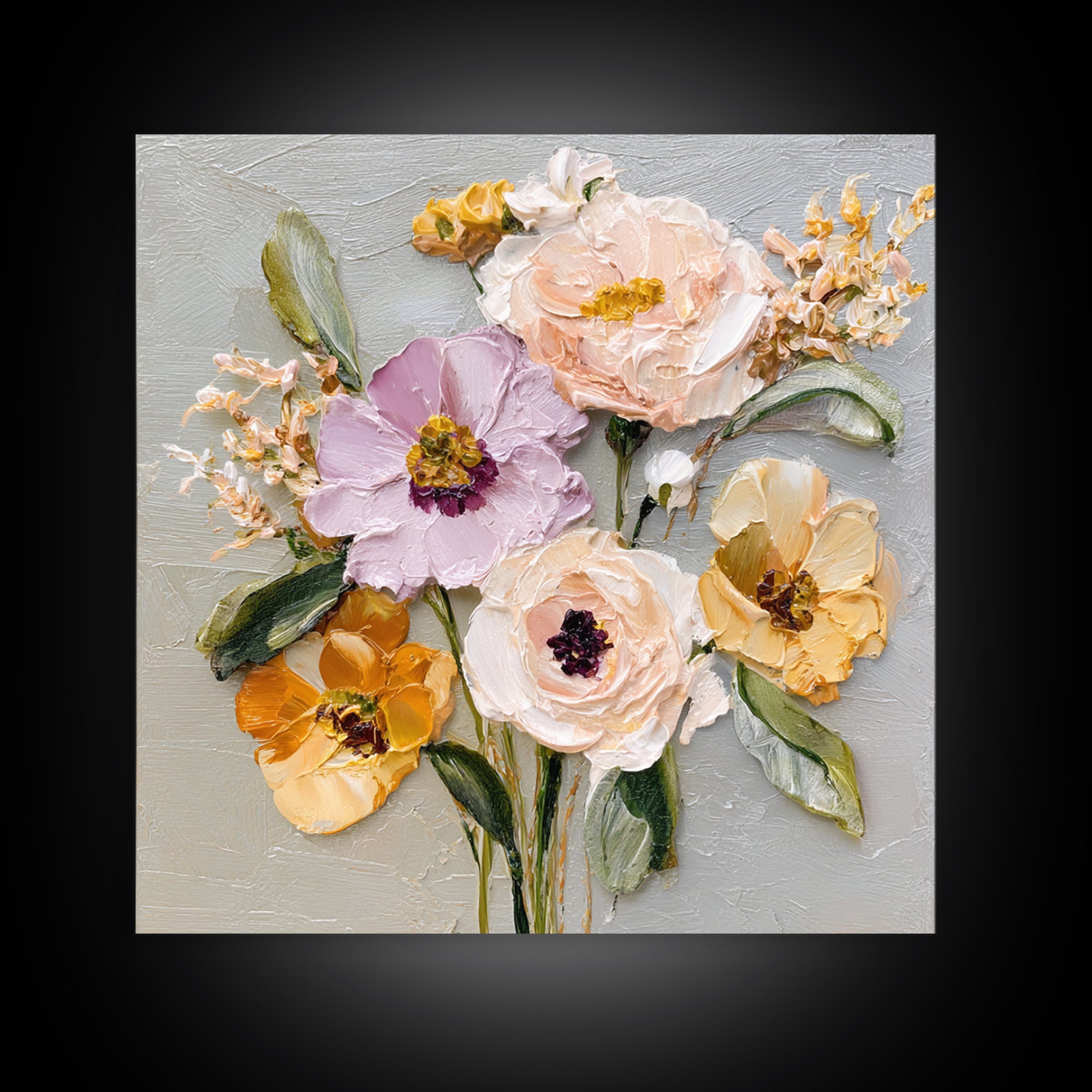 Botanical Vase Painting Framed Canvas Print, Living Room Art, Living Room Decor, Oil Painting, Living, Statement Artwork, LIR-1x1-2