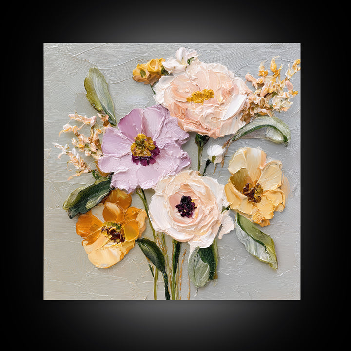 Botanical Vase Painting Framed Canvas Print, Living Room Art, Living Room Decor, Oil Painting, Living, Statement Artwork, LIR-1x1-2