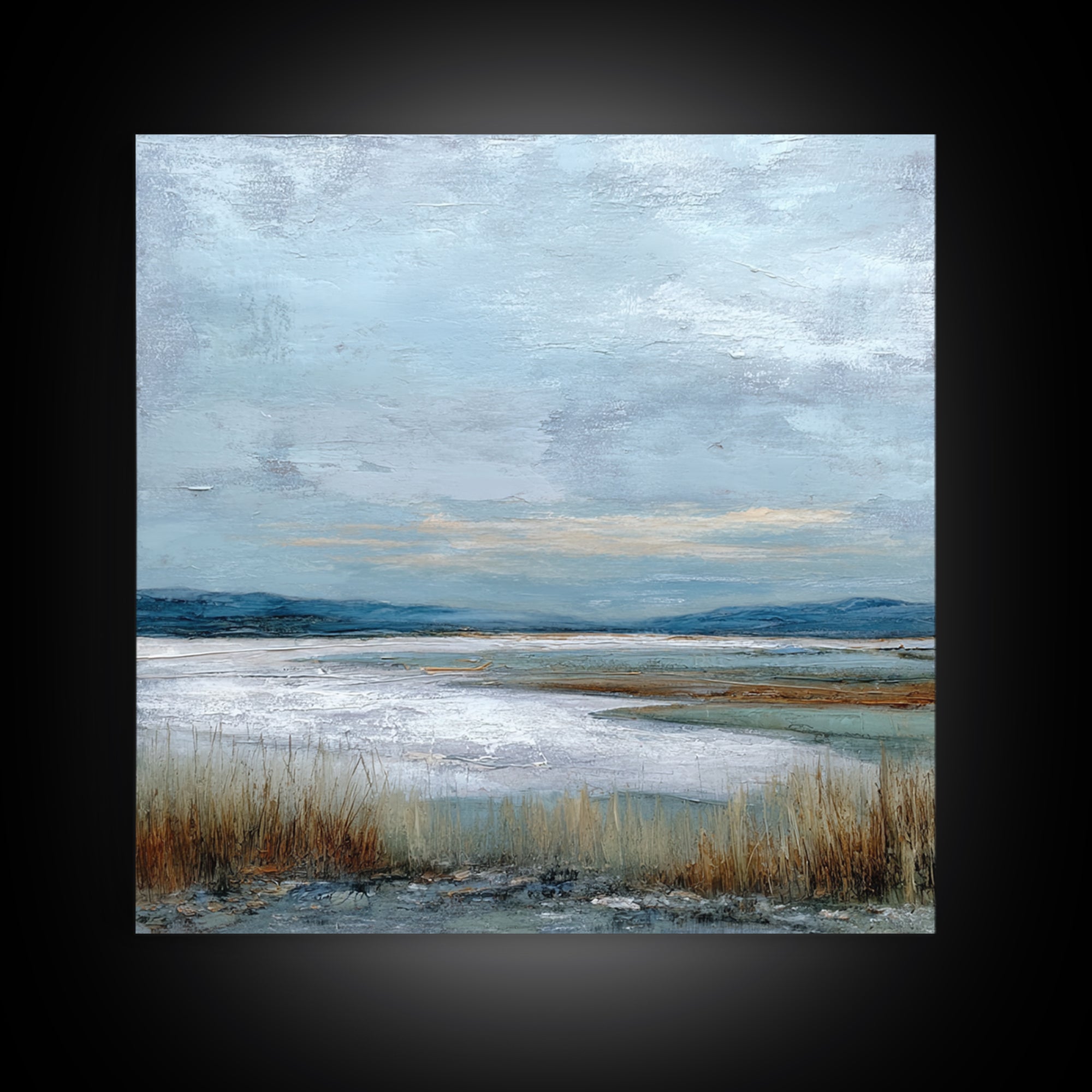Modern Landscape with Expansive Calm Sky Framed Canvas Print, Living Room Art, Apartment Decor, Living Room Decor, Oil Painting, LIR-1x1-27