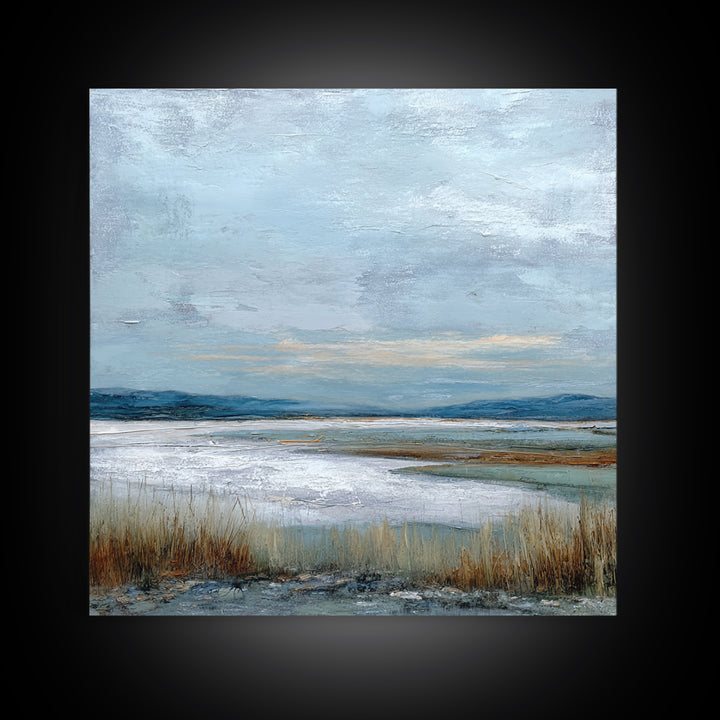 Modern Landscape with Expansive Calm Sky Framed Canvas Print, Living Room Art, Apartment Decor, Living Room Decor, Oil Painting, LIR-1x1-27