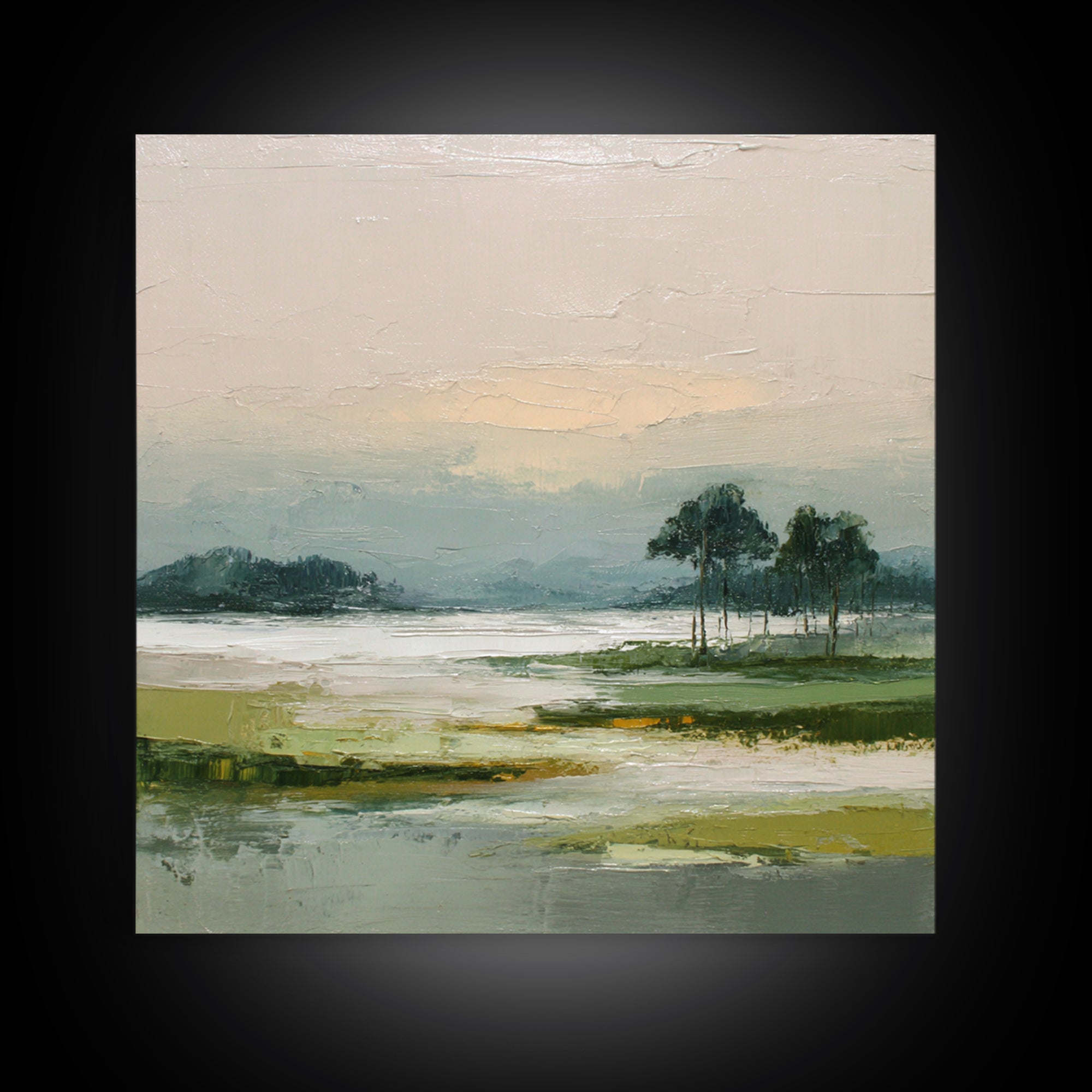 Modern Landscape with Expansive Calm Sky Canvas Print, Living Room Art, Oil Painting, Living Room Decor, Fine Art, Living, LIR-1x1-3
