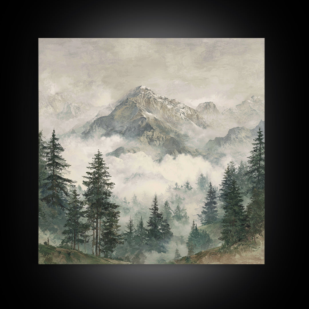 Classic Mountain Panorama for Cozy Interiors Framed Canvas Print, Living Room Art, Room Decor, Living Room Decor, Living, LIR-1x1-40