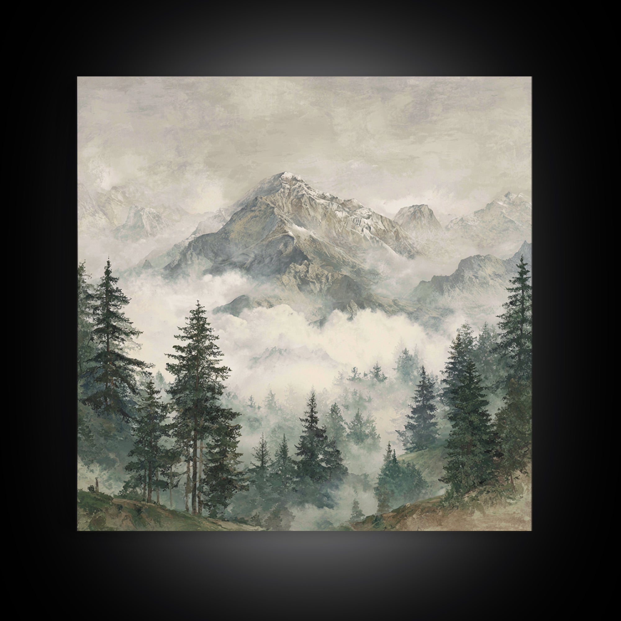 Classic Mountain Panorama for Cozy Interiors Framed Canvas Print, Living Room Art, Room Decor, Living Room Decor, Living, LIR-1x1-40