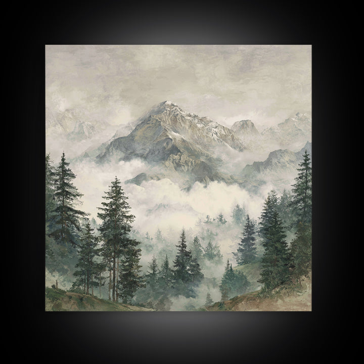 Classic Mountain Panorama for Cozy Interiors Framed Canvas Print, Living Room Art, Room Decor, Living Room Decor, Living, LIR-1x1-40