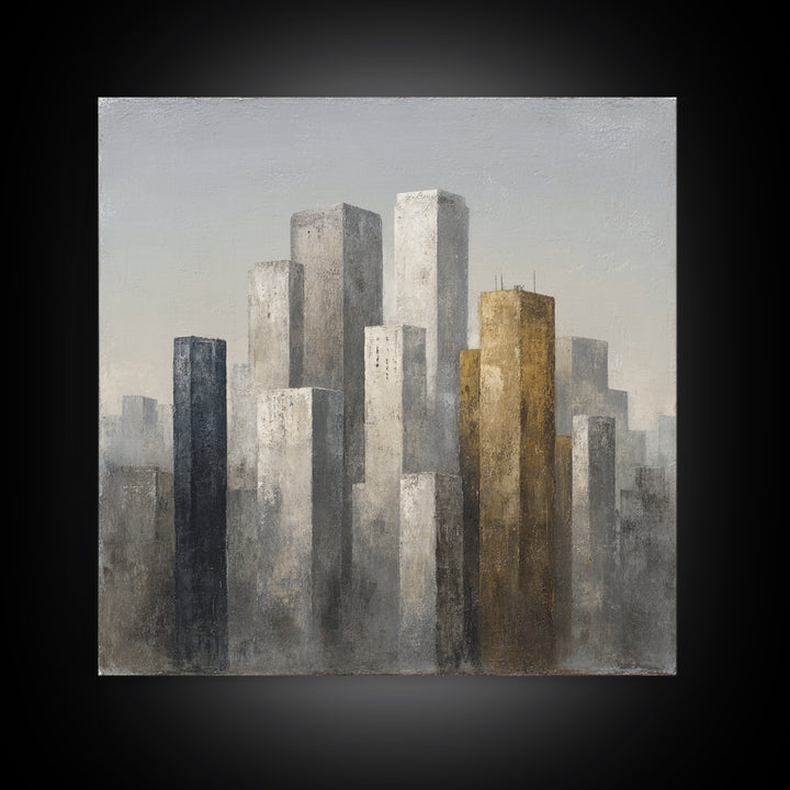 Modern City Skyline Framed Canvas Print, Living Room Art, Modern Wall Art, Living Room Decor, Fine Art, Living, LIR-1x1-46