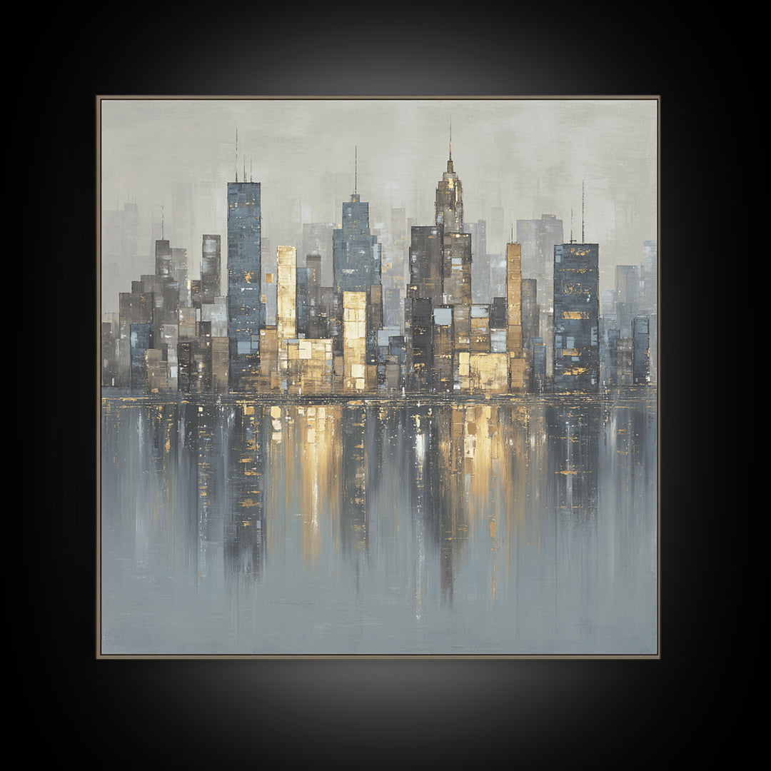 Modern City Skyline Framed Canvas Print, Living Room Art, Modern Wall Art, Living Room Decor, Fine Art, Living, LIR-1x1-70