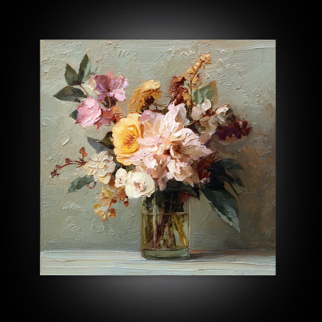 Large Floral Still Life Canvas Print, Living Room Art, Statement Artwork, Living Room Decor, Fine Art, Living, Painting, LIR-1x1-9