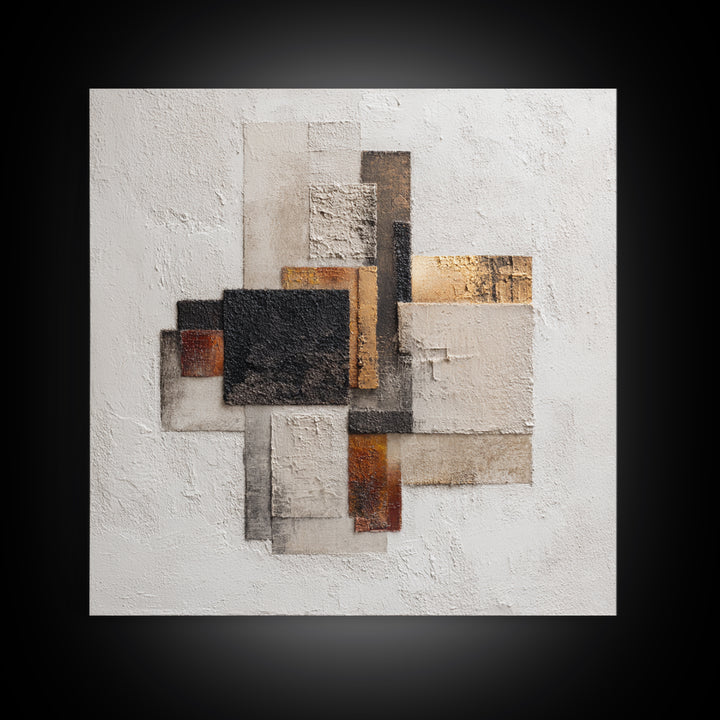 Monochrome Stone Texture Abstraction Framed Canvas Print, Living Room Art, Wall Art, Living Room Decor, Abstract Art, Living, LIR-1x1-93