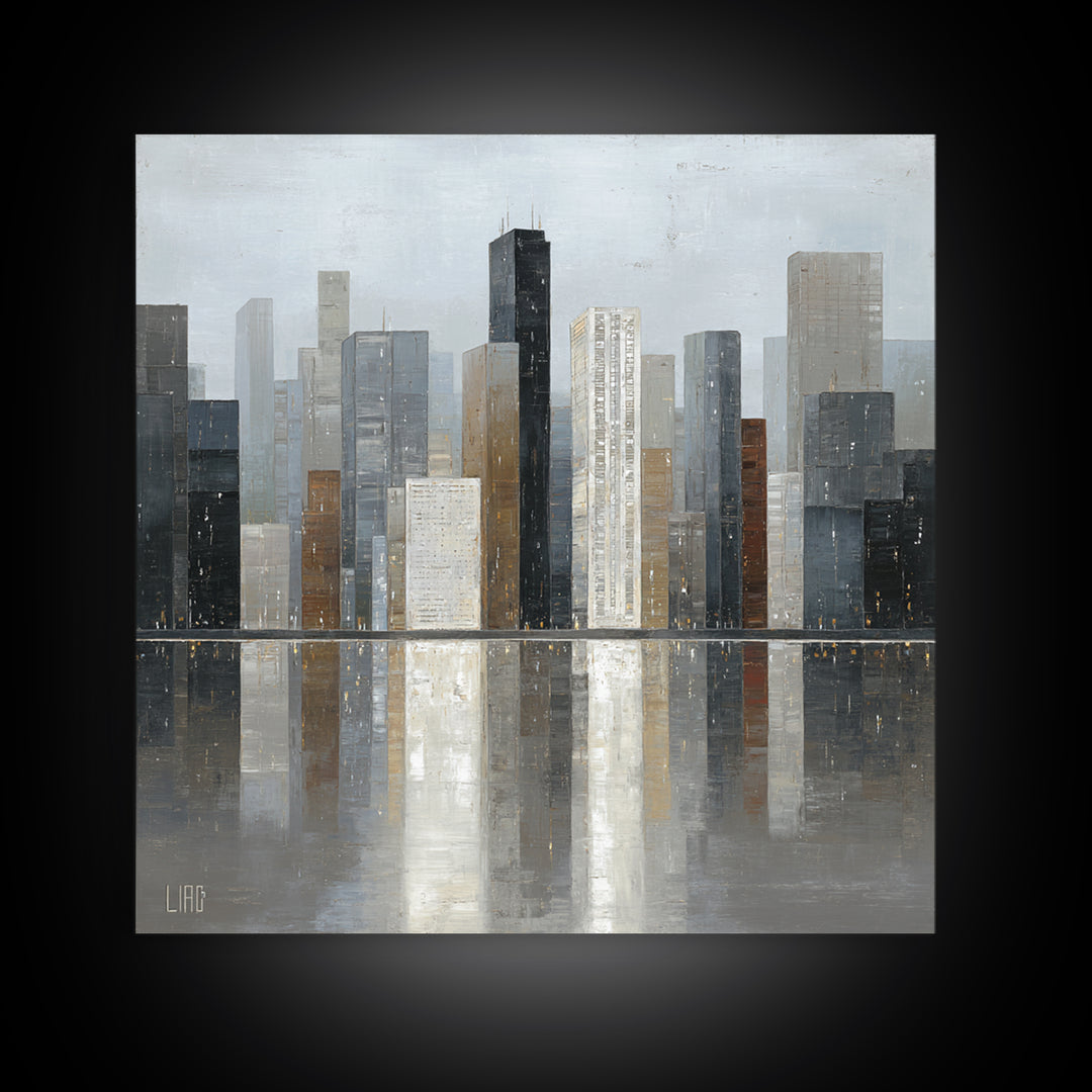 Modern City Skyline Canvas Print, Living Room Art, Modern Decor, Living Room Decor, Abstract Art, Living, Wall Decor, LIR-1x1-94