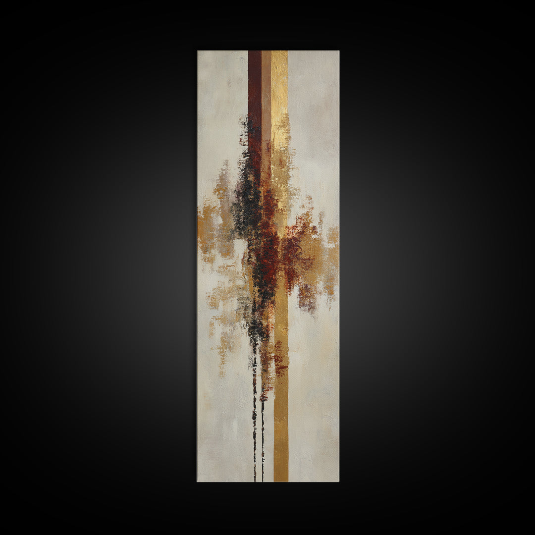 Gold Accented Abstract Brushwork Framed Canvas Print, Living Room Art, Fine Art Print, Living Room Decor, Abstract Art, Living, LIR-1x3-50