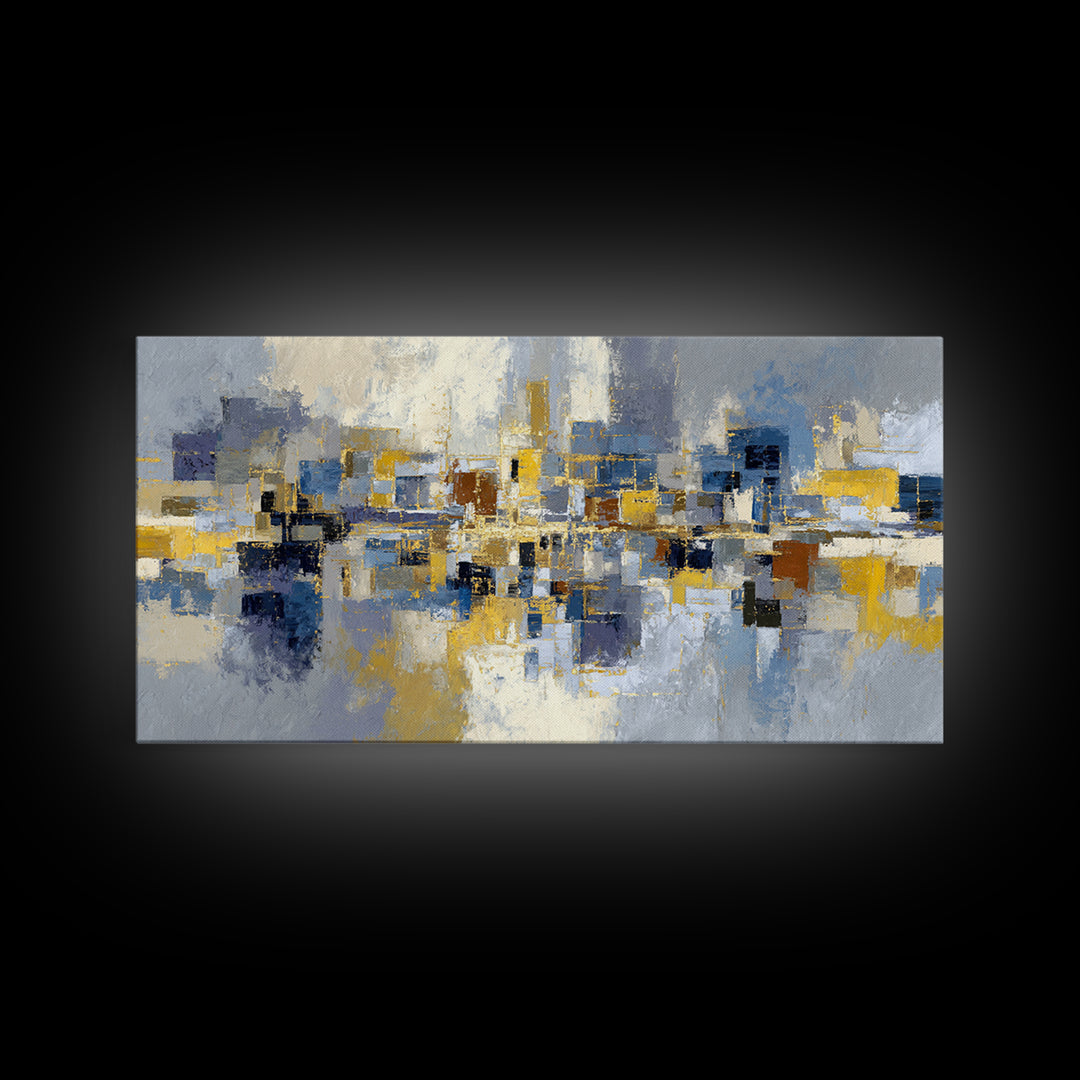 Gold Accented Abstract Brushwork Framed Canvas Print, Living Room Art, Living Room Decor, Abstract Art, Living, LIR-2x1-10