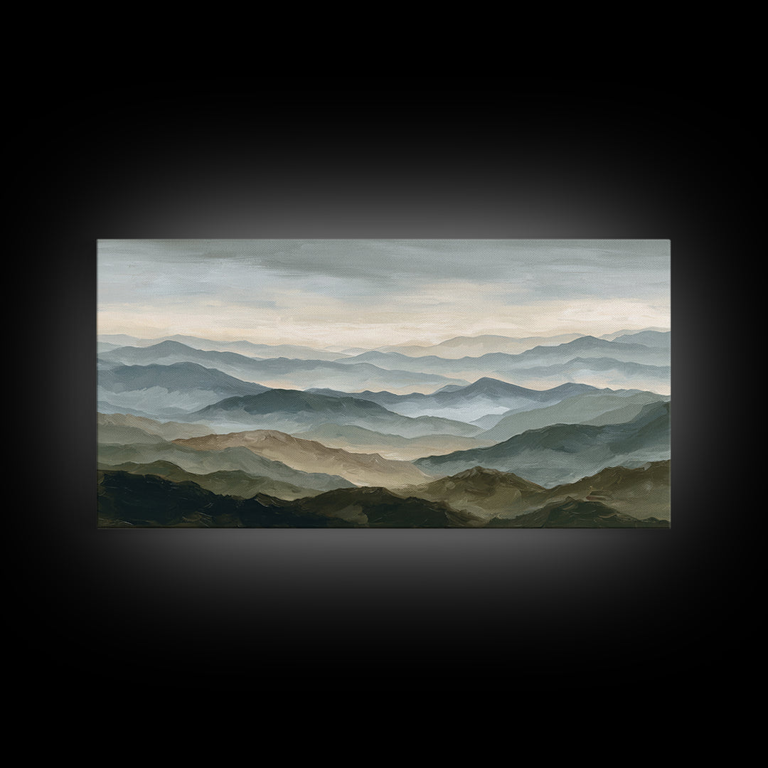 Classic Mountain Panorama for Cozy Interiors Framed Canvas Print, Living Room Art, Room Decor, Living Room Decor, Living, LIR-2x1-12